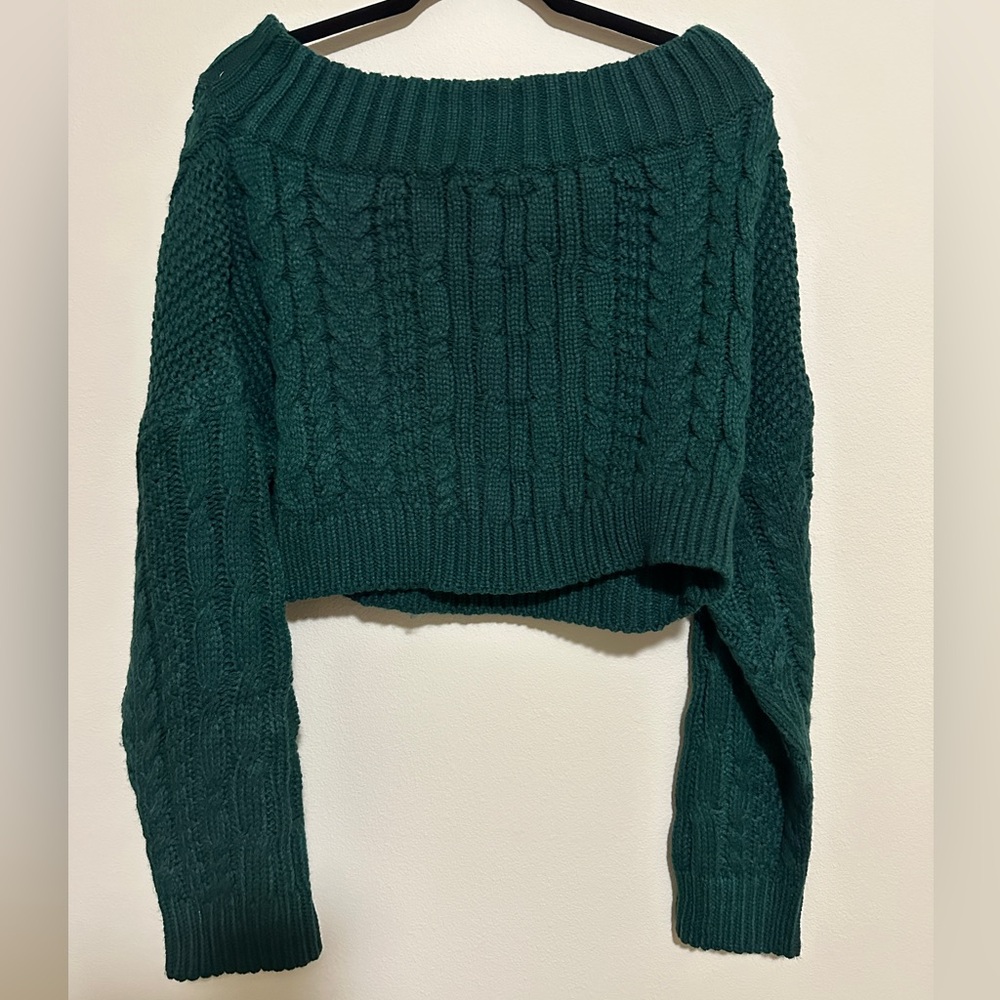 ♻️ Zaful Cable Knit Cropped Sweater - Green - Picture 5 of 5